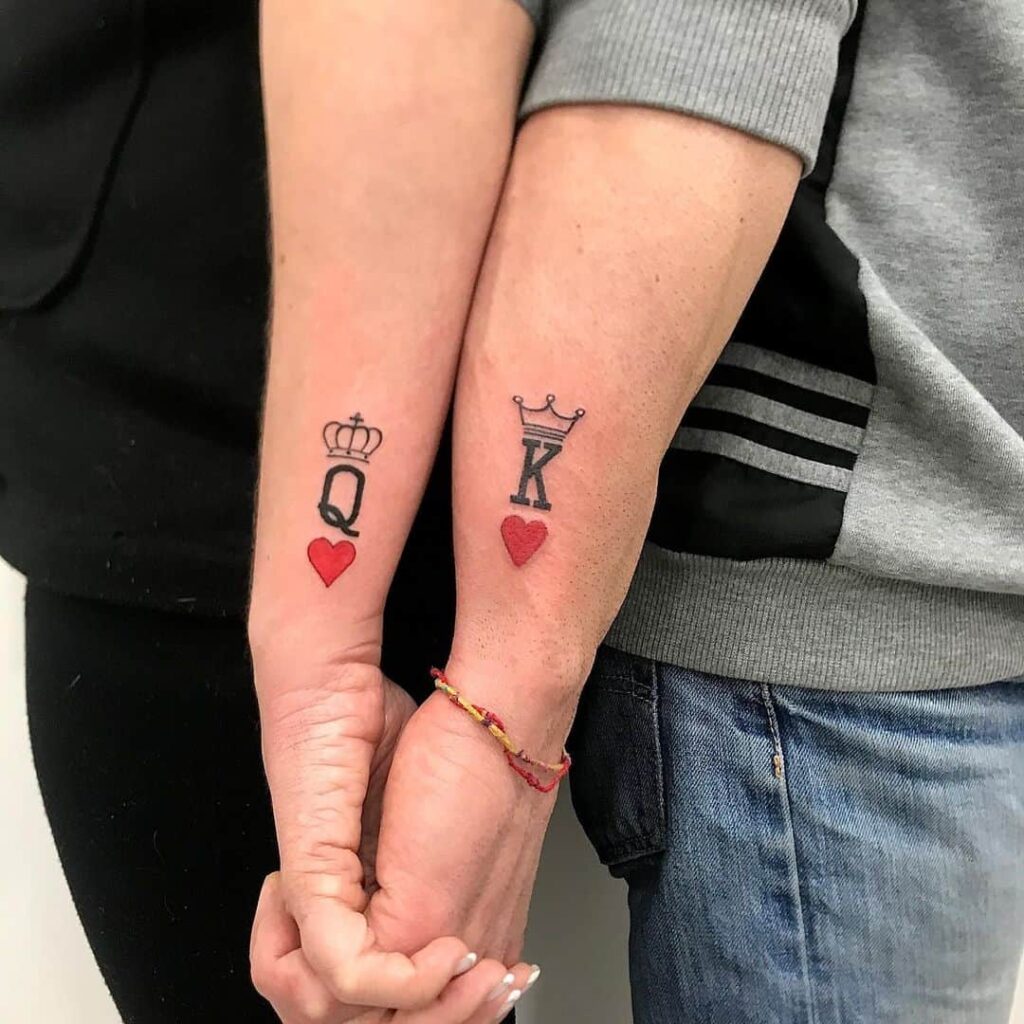 couple tattoos king and queen of hearts