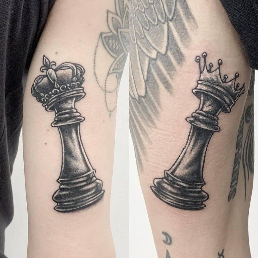 king and queen chess matching tattoos