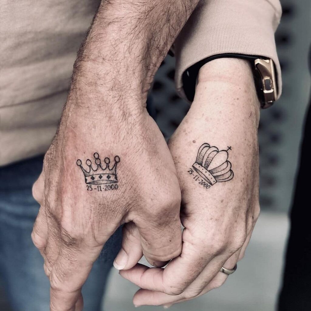 king and queen crown tattoo for couples
