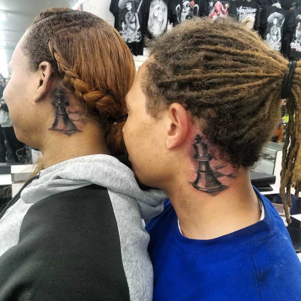 king and queen tattoos on neck