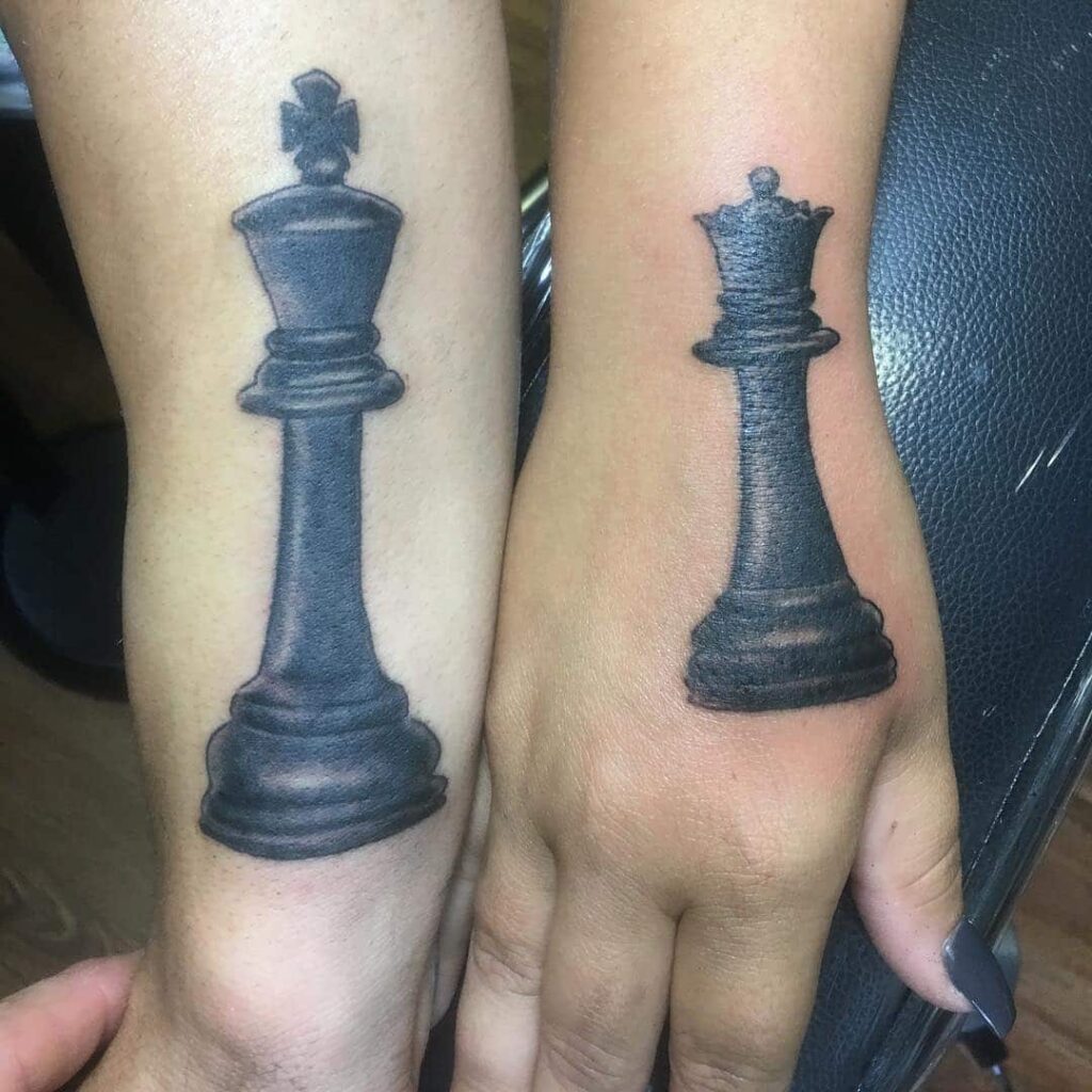 king and queen chess matching tattoos